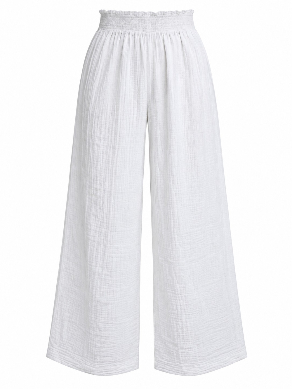 CASA CABANA | White Cotton Gauze Smocked Waist Wide Leg Pull On Pants | M